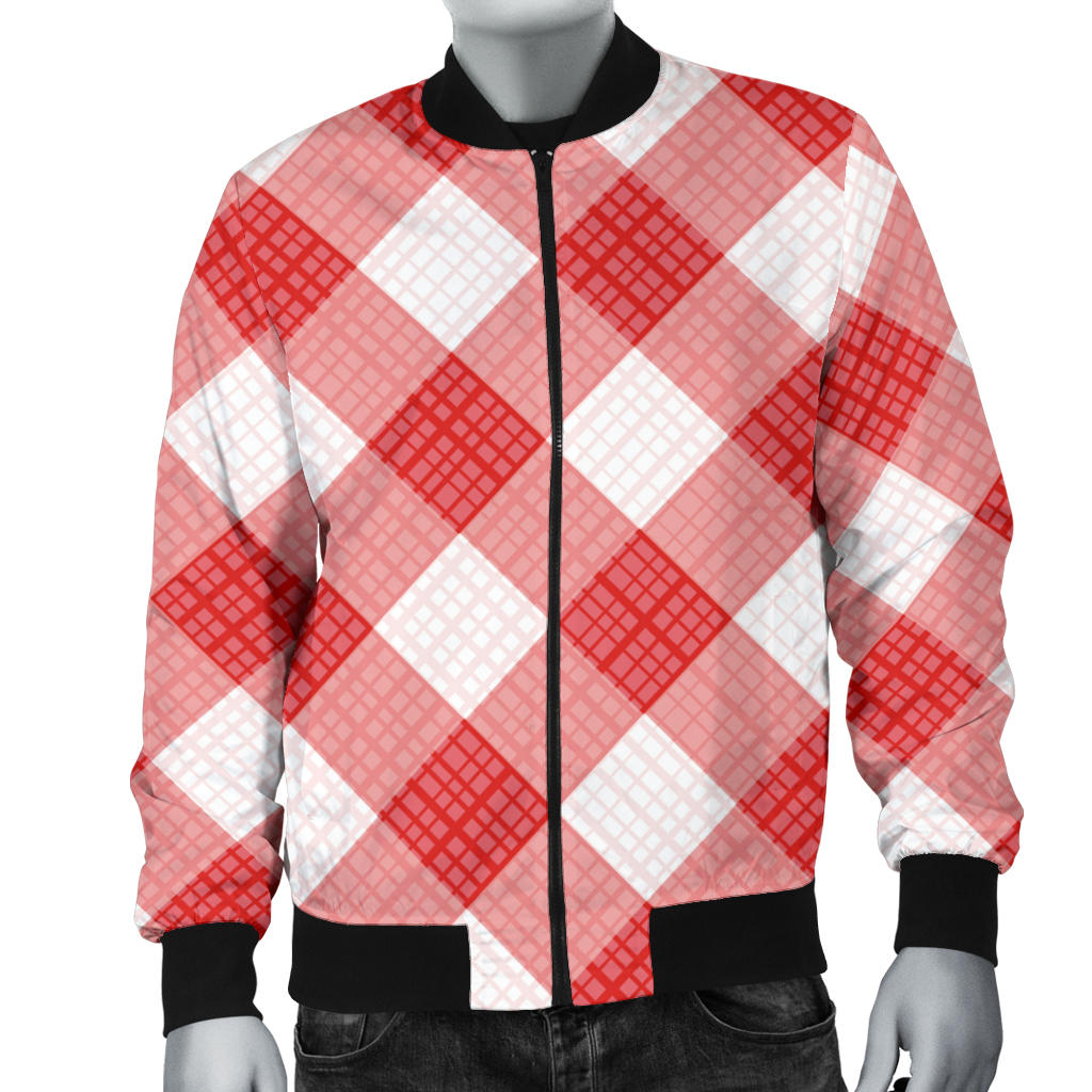 Gingham Red Pattern Print Design 01 Men Bomber Jacket