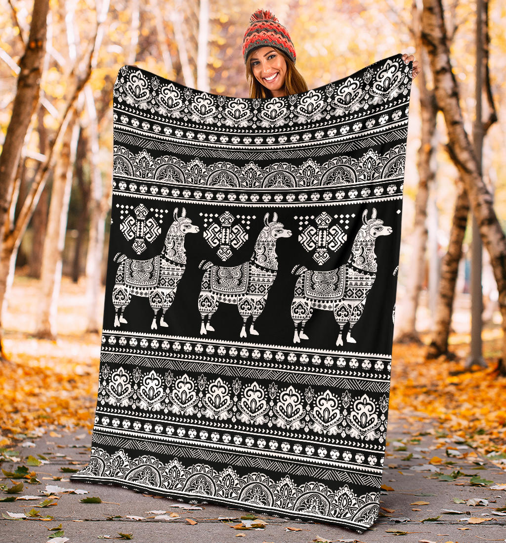 Llama Aztec Style Pattern Print Design 01 Premium Blanket