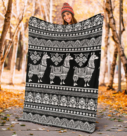 Llama Aztec Style Pattern Print Design 01 Premium Blanket
