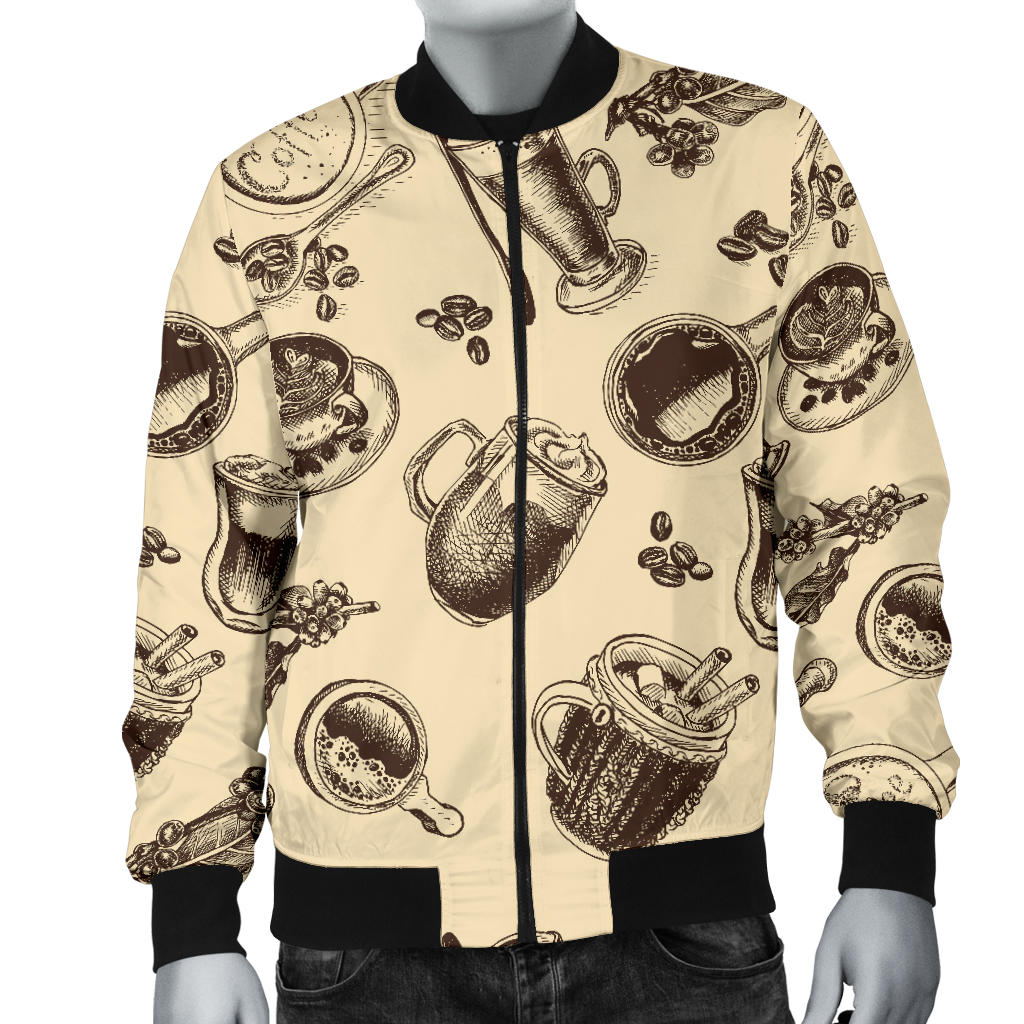 Coffee Pattern Print Design 05 Men Bomber Jacket