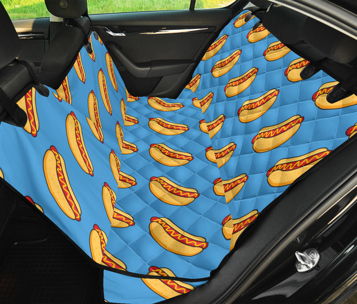 Hot Dog Pattern Print Design 02 Rear Dog Car Seat Cover Hammock
