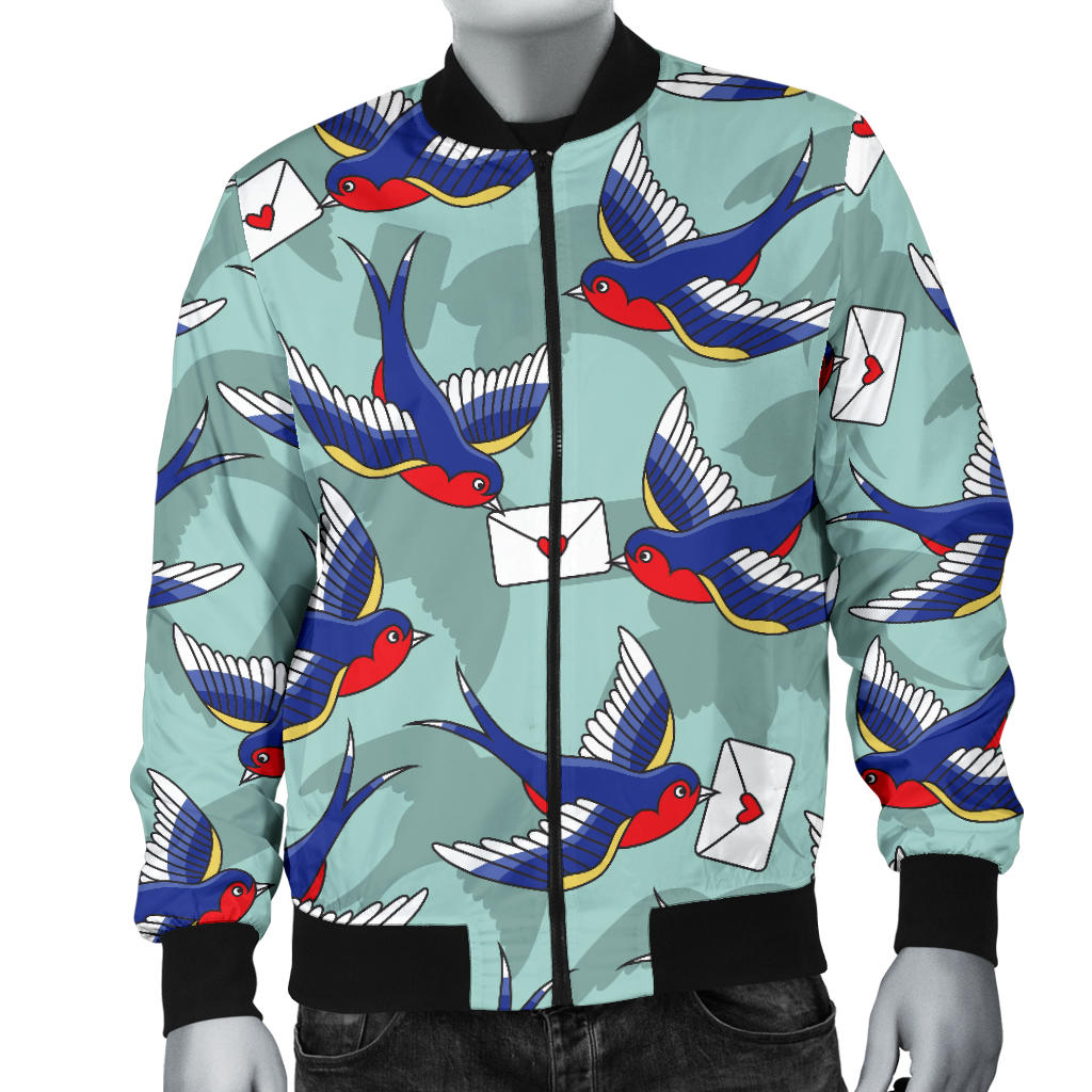 Swallow Bird Pattern Print Design 02 Men Bomber Jacket