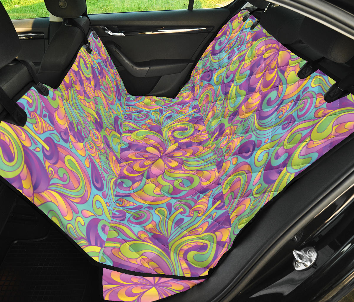 Psychedelic Mushroom Pattern Print Design A05 Rear Dog Car Seat Cover Hammock