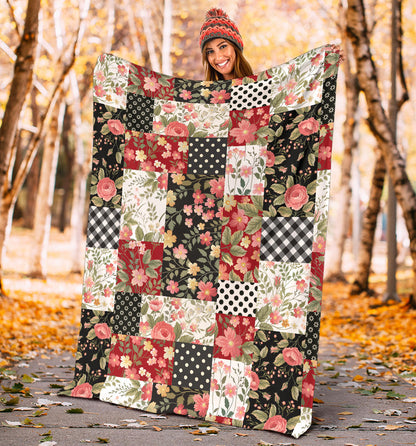 Patchwork Flower Pattern Print Design 03 Premium Blanket