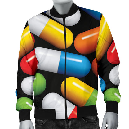 Pill Pattern Print Design A02 Men Bomber Jacket