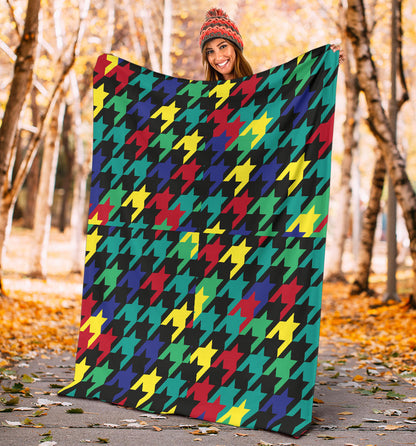 Houndstooth Colorful Pattern Print Design 02 Premium Blanket