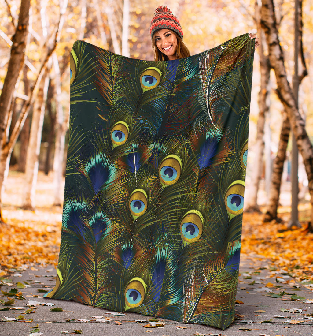 Peacock Feather Pattern Print Design A03 Premium Blanket