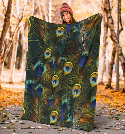 Peacock Feather Pattern Print Design A03 Premium Blanket