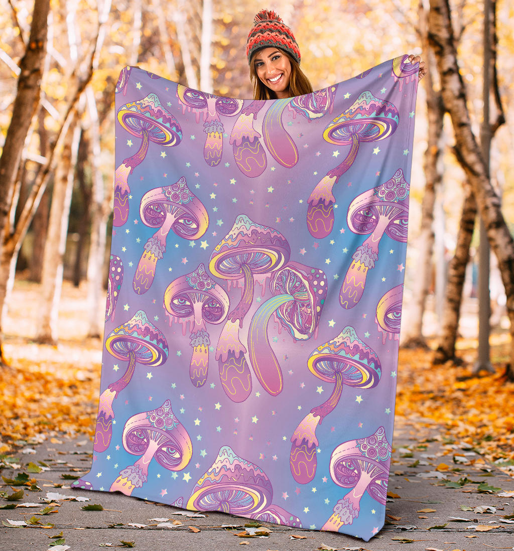 Psychedelic Mushroom Pattern Print Design A01 Premium Blanket
