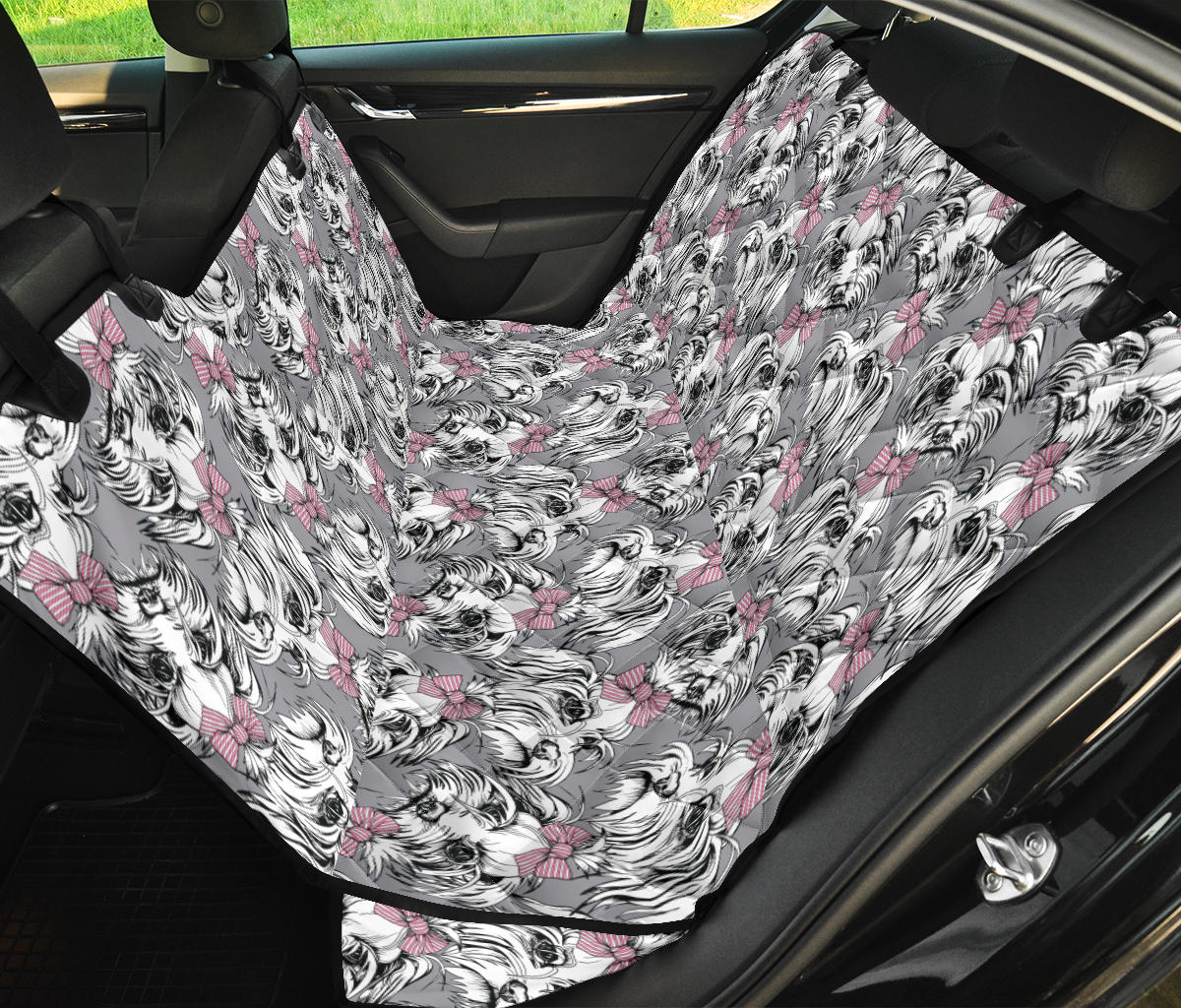 Maltese Pattern Print Design 01 Rear Dog Car Seat Cover Hammock