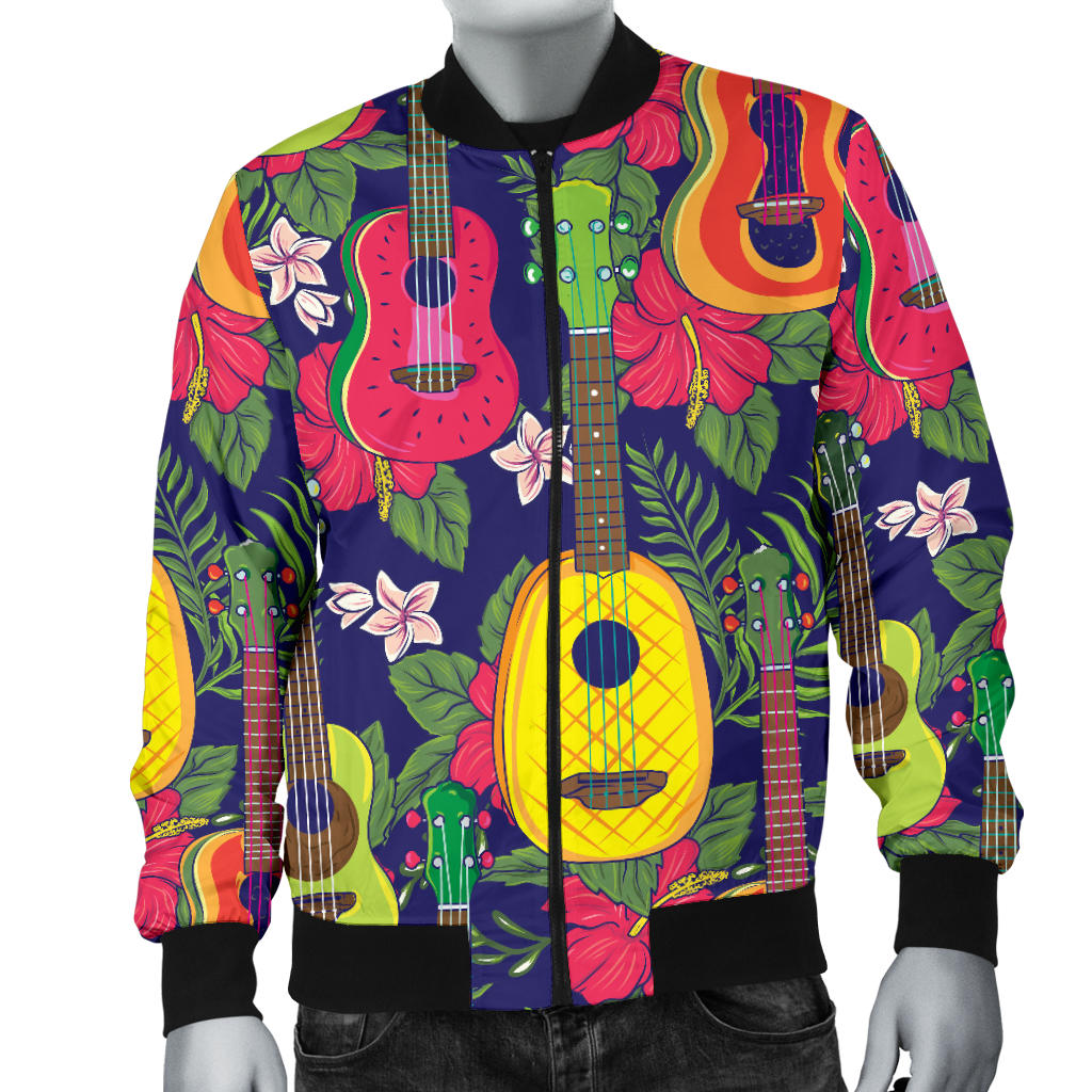 Ukulele Tropical Pattern Print Design 03 Men Bomber Jacket