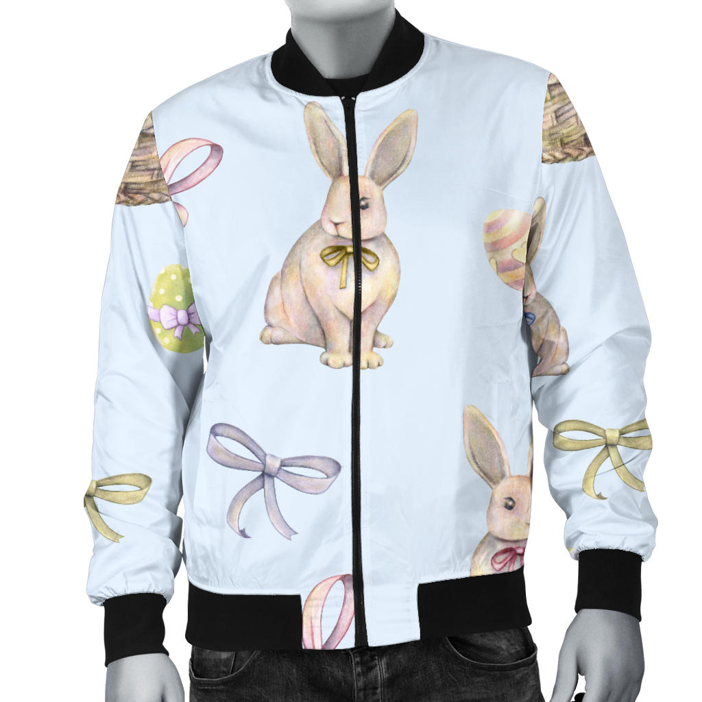 Rabbit Easter Eggs Pattern Print Design 03 Men Bomber Jacket