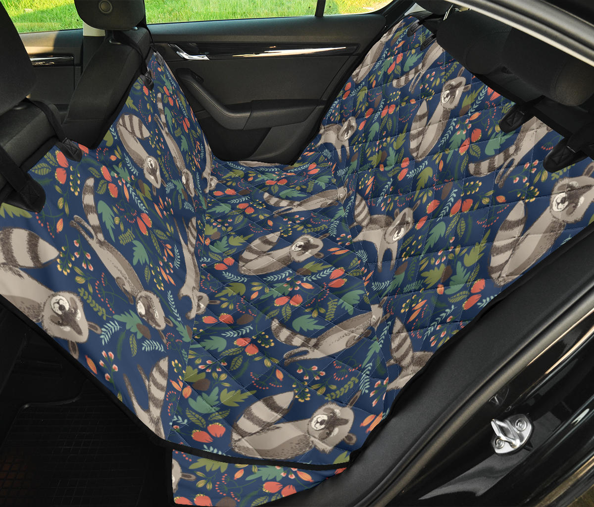 Raccoon Pattern Print Design A02 Rear Dog Car Seat Cover Hammock