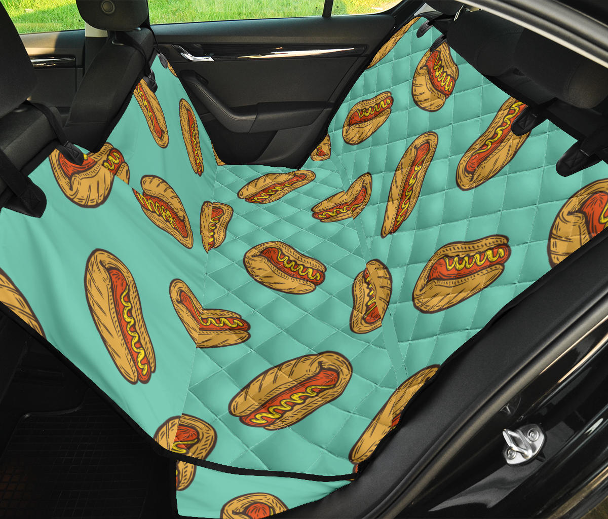 Hot Dog Pattern Print Design 04 Rear Dog Car Seat Cover Hammock