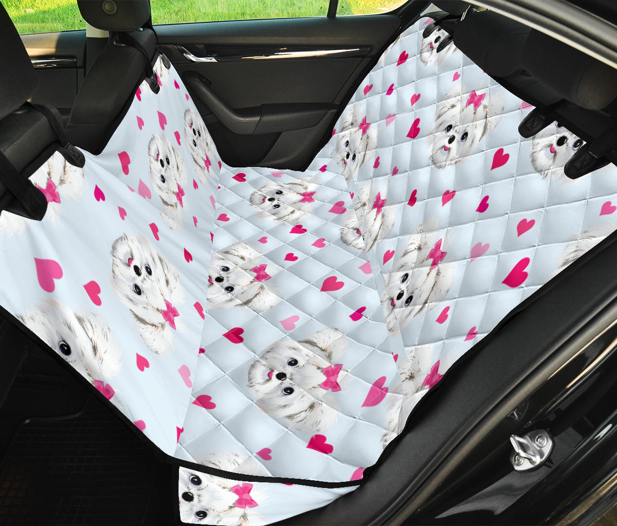 Maltese Pattern Print Design 03 Rear Dog Car Seat Cover Hammock
