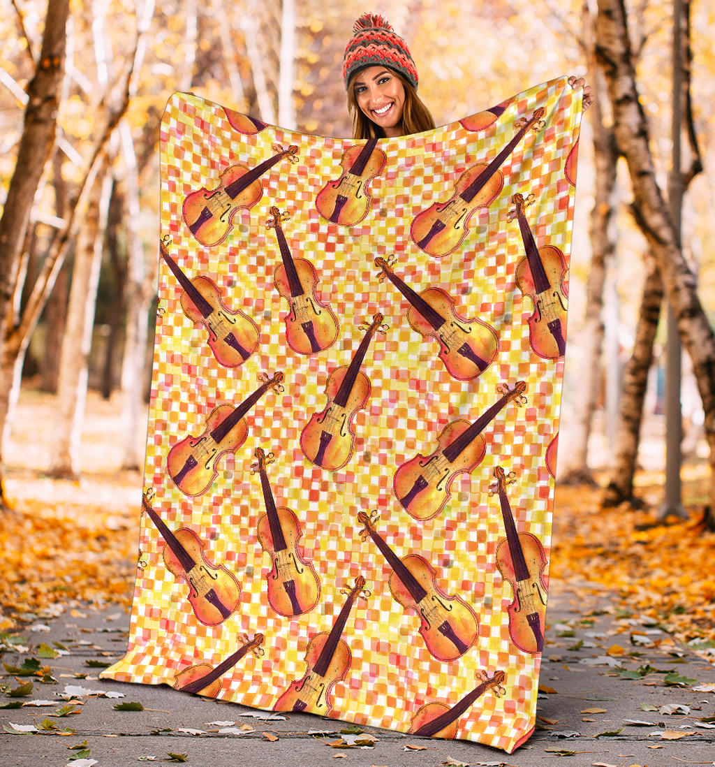 Violin Pattern Print Design 03 Premium Blanket