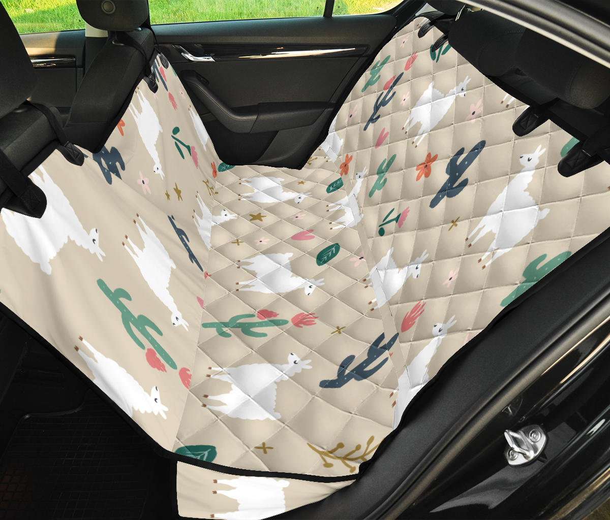 Llama Cactus Pattern Print Design 09 Rear Dog Car Seat Cover Hammock