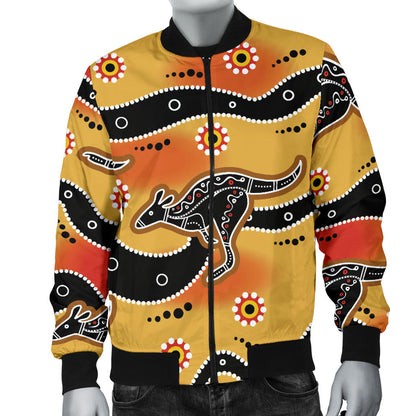 Kangaroos Aboriginal Pattern Print Design 06 Men Bomber Jacket