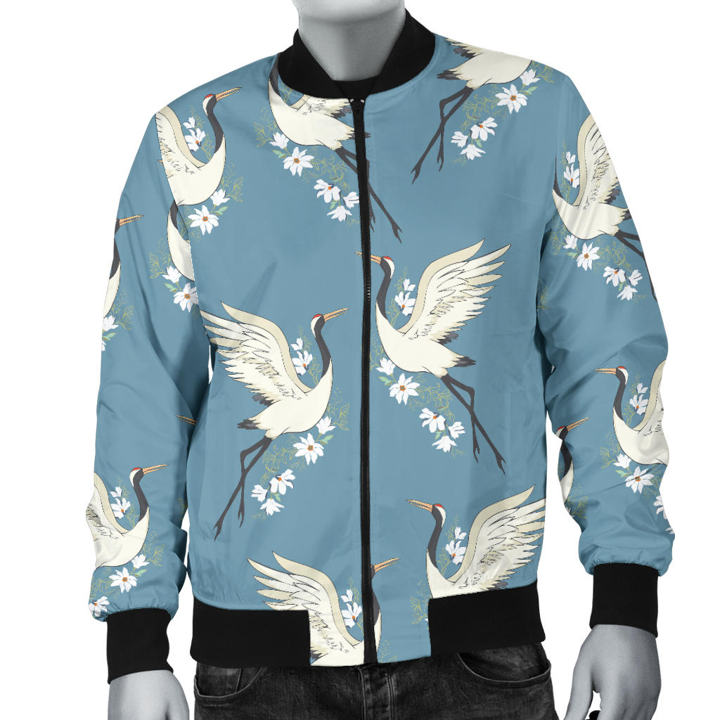 Crane Pattern Print Design 05 Men Bomber Jacket