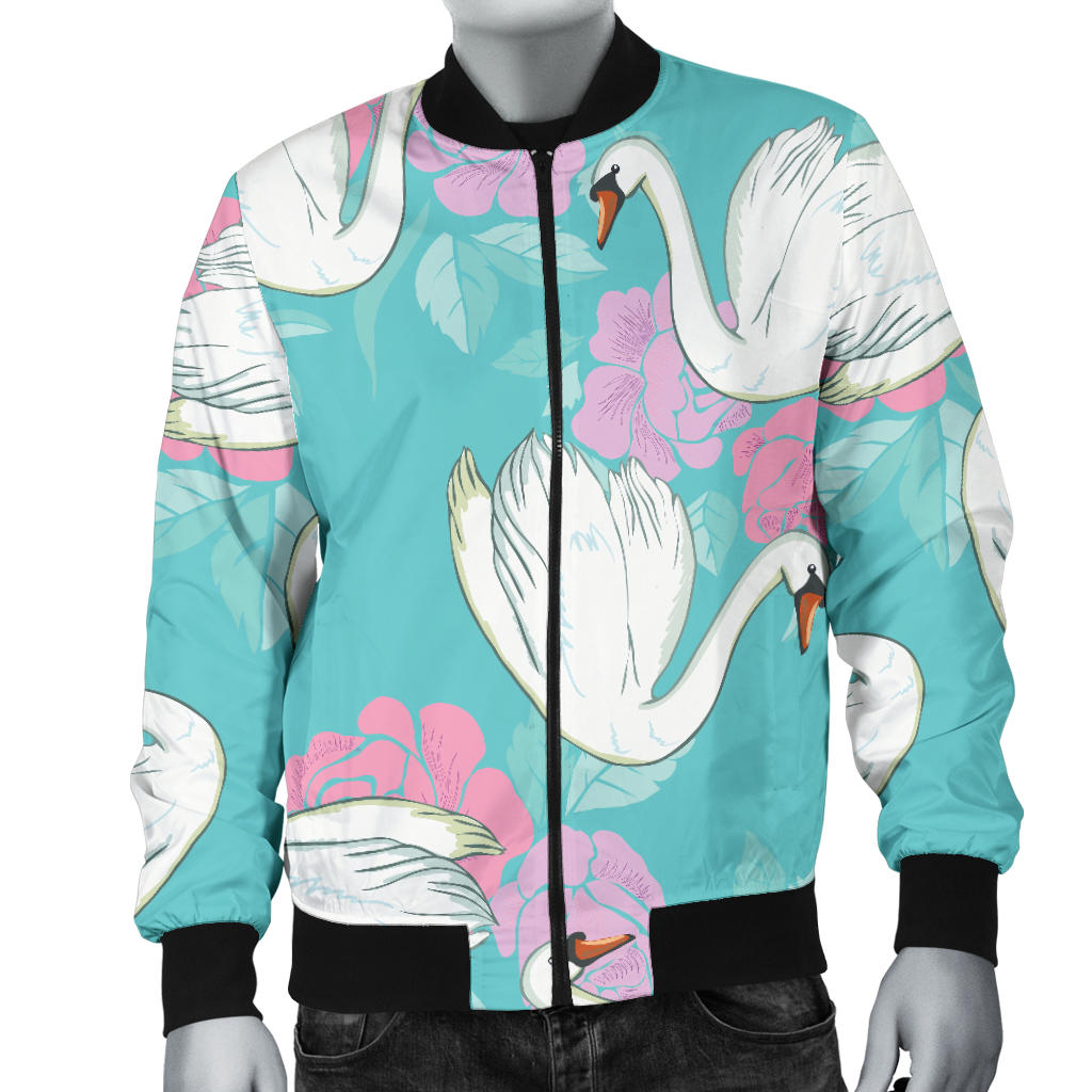 Swan Pattern Print Design 03 Men Bomber Jacket