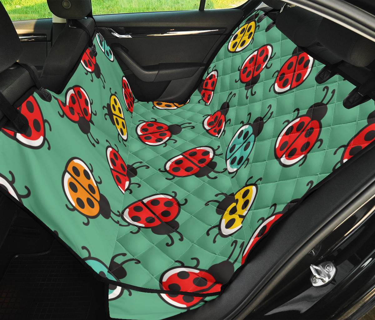 Ladybug Pattern Print Design 02 Rear Dog Car Seat Cover Hammock