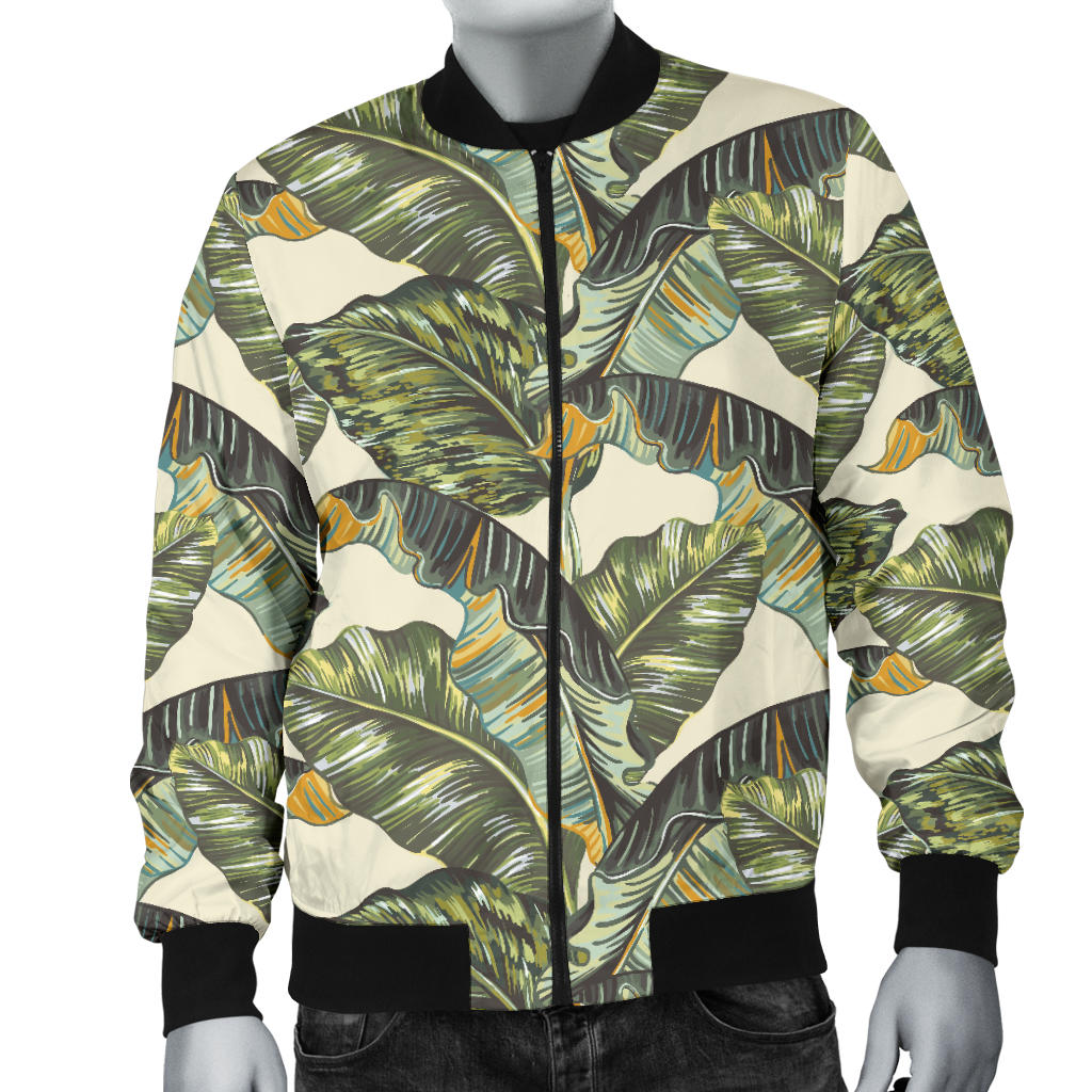Banana Leaf Pattern Print Design 04 Men Bomber Jacket