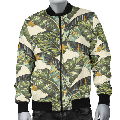 Banana Leaf Pattern Print Design 04 Men Bomber Jacket