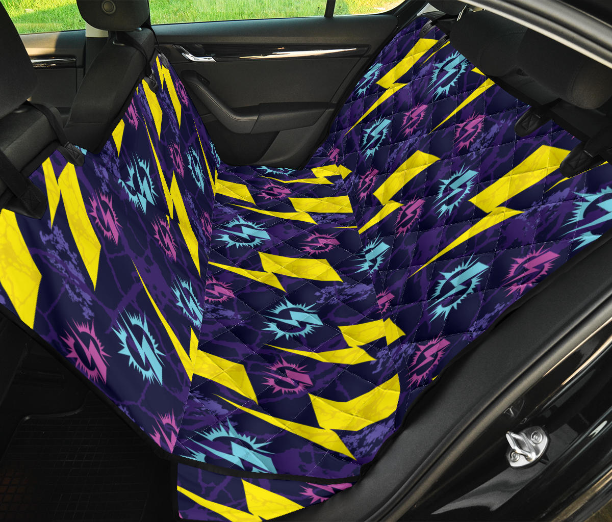 Lightning Thunder Pattern Print Design 01 Rear Dog Car Seat Cover Hammock