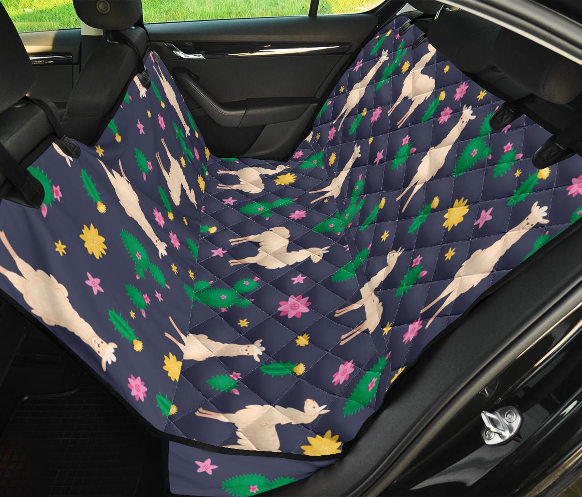 Llama Cactus Pattern Print Design 012 Rear Dog Car Seat Cover Hammock
