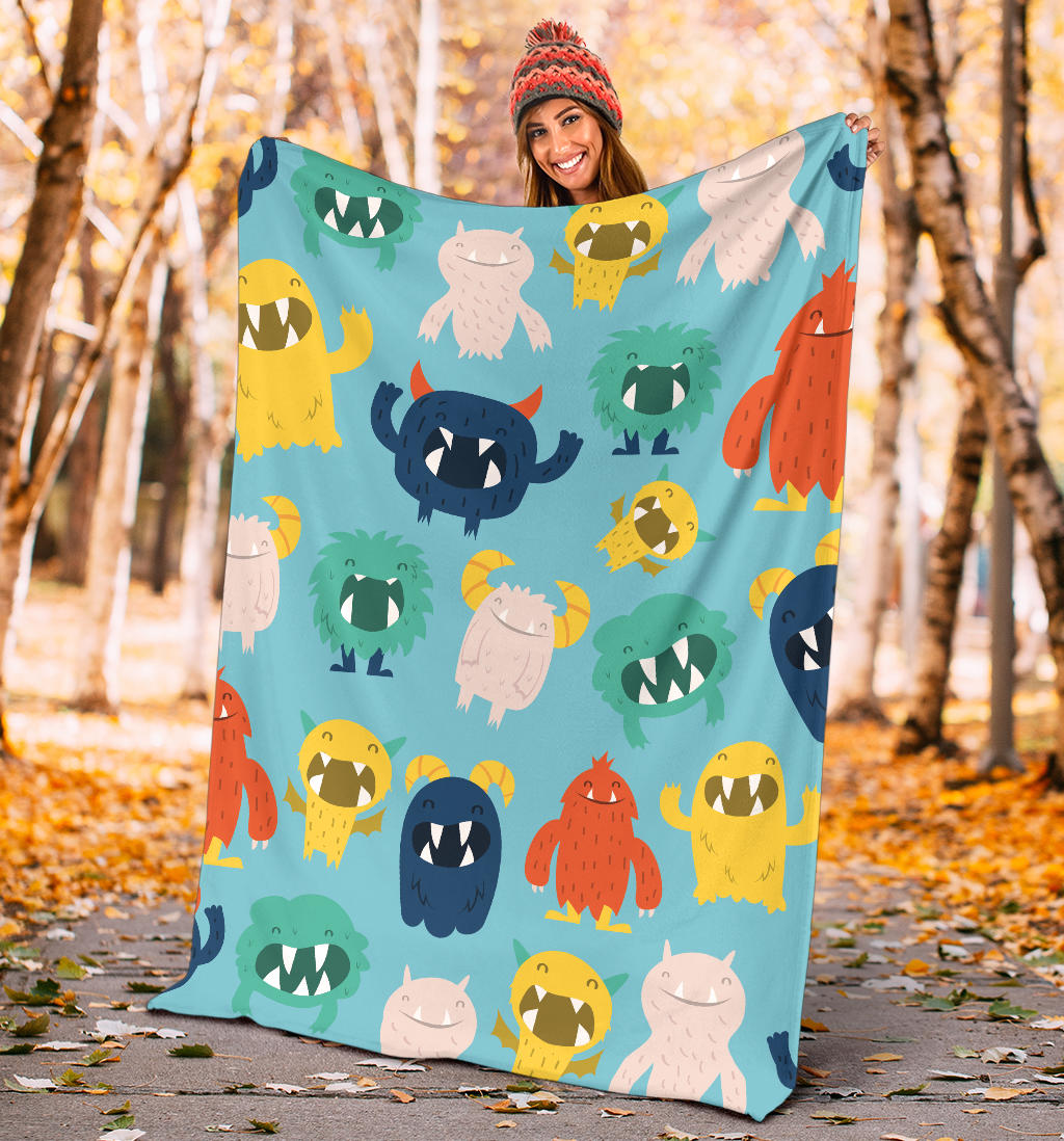 Monster Cartoon Pattern Print Design 03 Premium Blanket