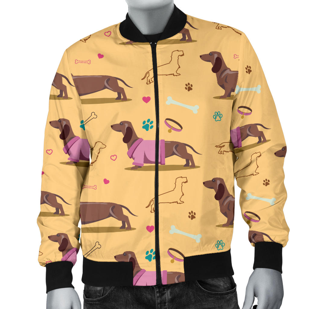 Dachshund Pattern Print Design 07 Men Bomber Jacket