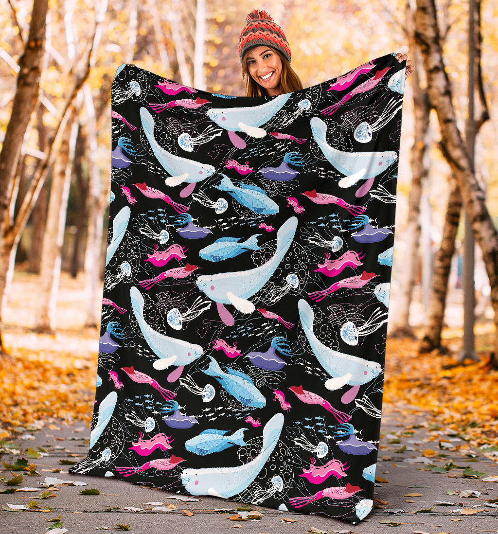 Manatee Pattern Print Design 02 Premium Blanket