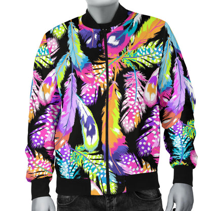 Neon Feather Pattern Print Design A02 Men Bomber Jacket