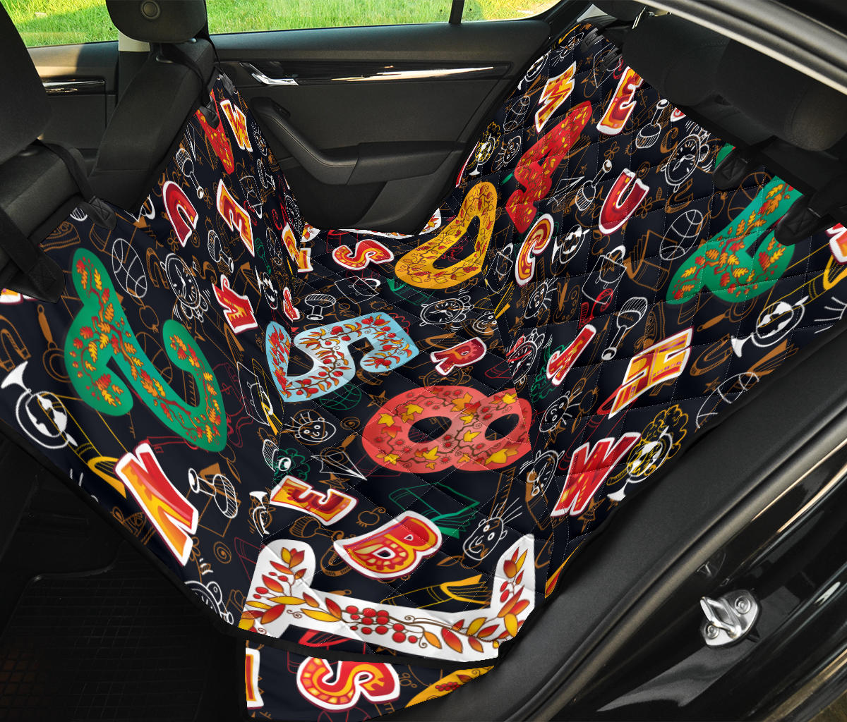 Number Pattern Print Design A03 Rear Dog Car Seat Cover Hammock