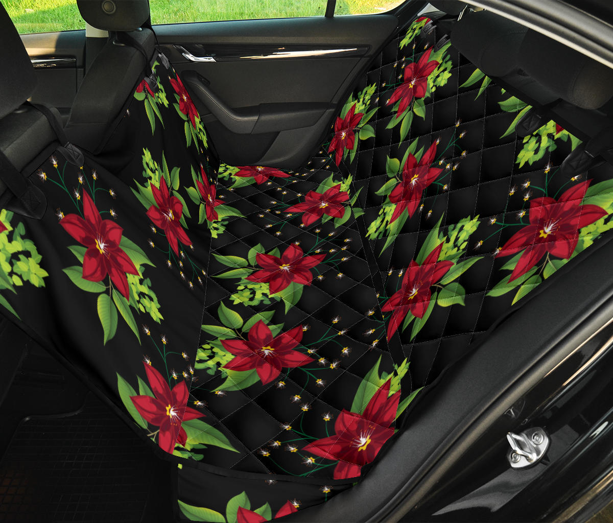 Poinsettia Pattern Print Design A01 Rear Dog Car Seat Cover Hammock