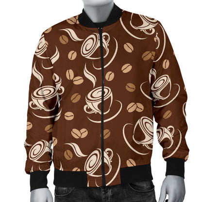 Coffee Pattern Print Design 03 Men Bomber Jacket