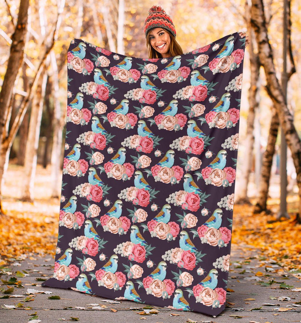 Bluebird Pattern Print Design 02 Premium Blanket