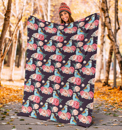 Bluebird Pattern Print Design 02 Premium Blanket