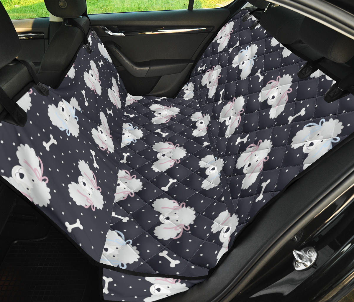 Poodle Pattern Print Design A03 Rear Dog Car Seat Cover Hammock