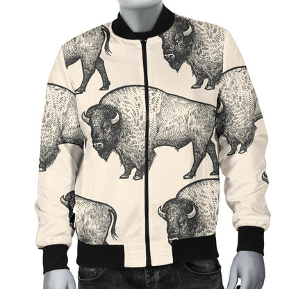 Bison Pattern Print Design 02 Men Bomber Jacket