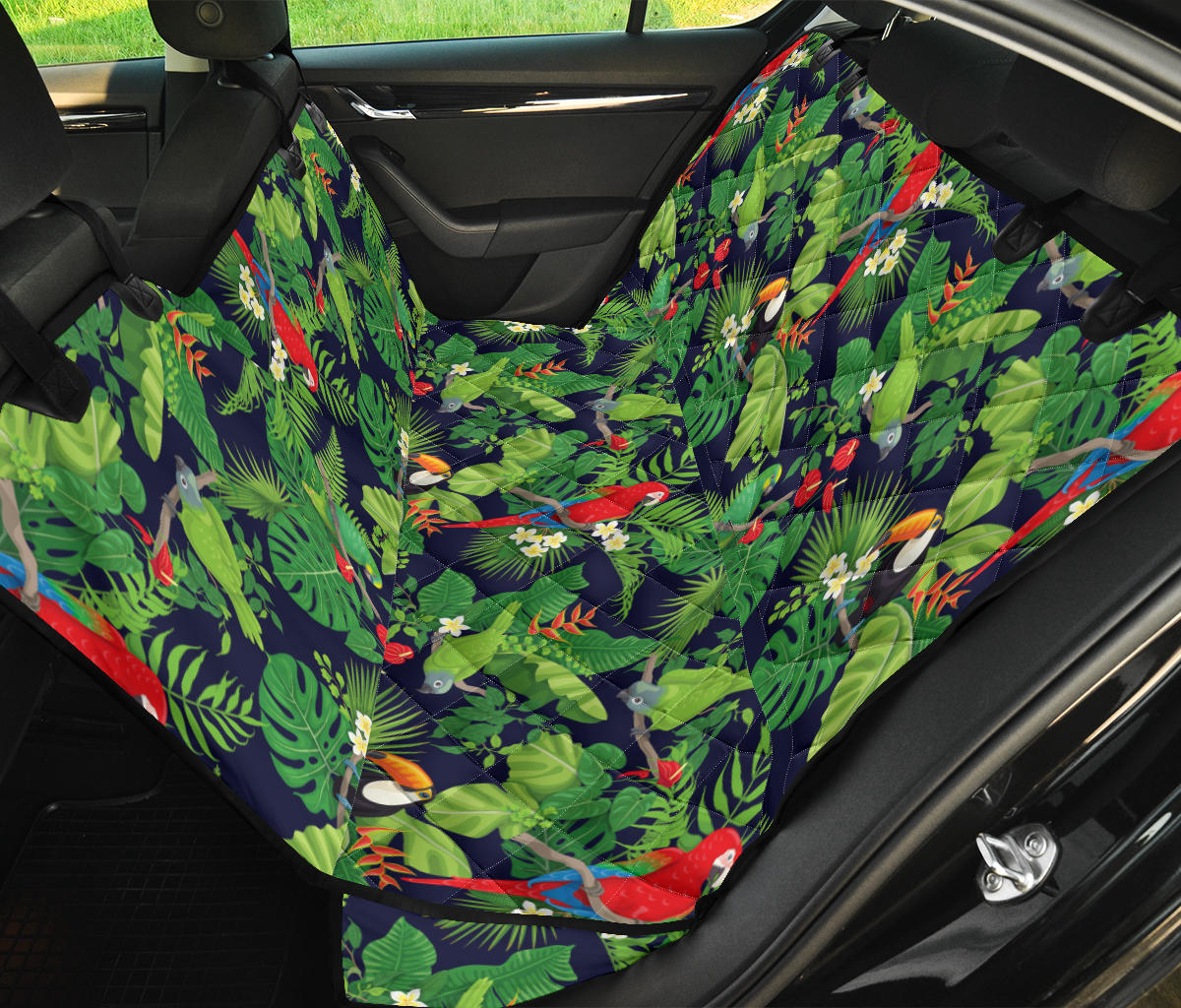 Rainforest Parrot Pattern Print Design A03 Rear Dog Car Seat Cover Hammock