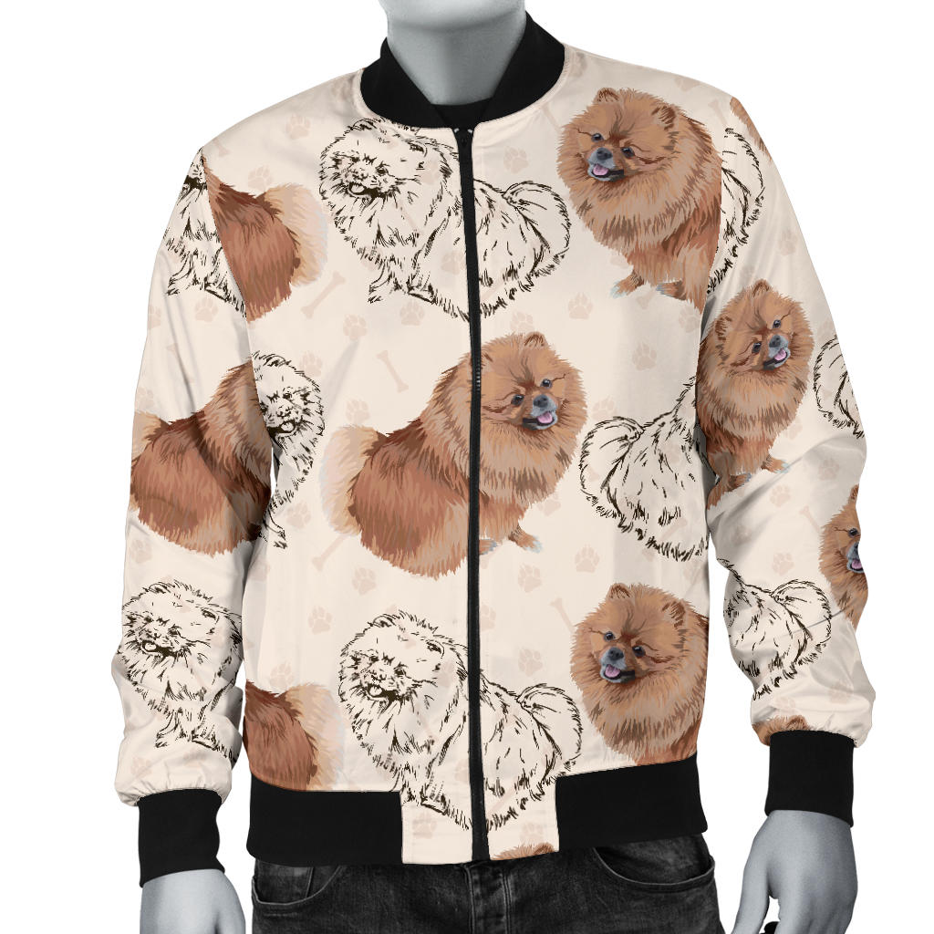 Pomeranians Pattern Print Design A01 Men Bomber Jacket
