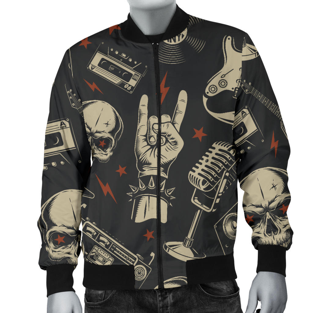 Rock and Roll Skull Pattern Print Design A03 Men Bomber Jacket