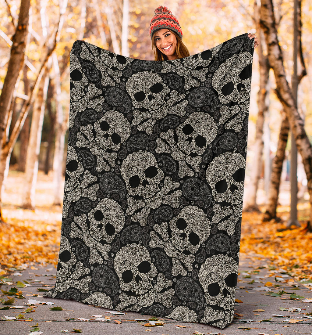 Paisley Skull Pattern Print Design A01 Premium Blanket