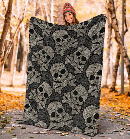 Paisley Skull Pattern Print Design A01 Premium Blanket