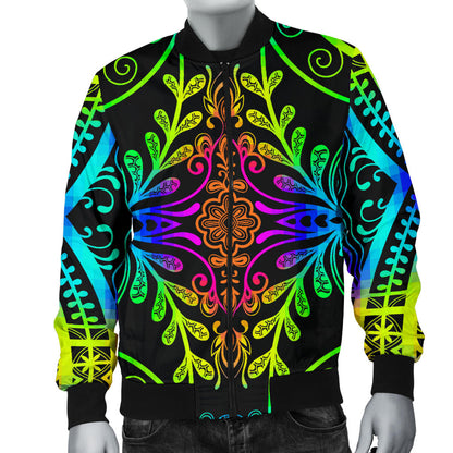 Neon Trible Rainbow Pattern Print Design A01 Men Bomber Jacket