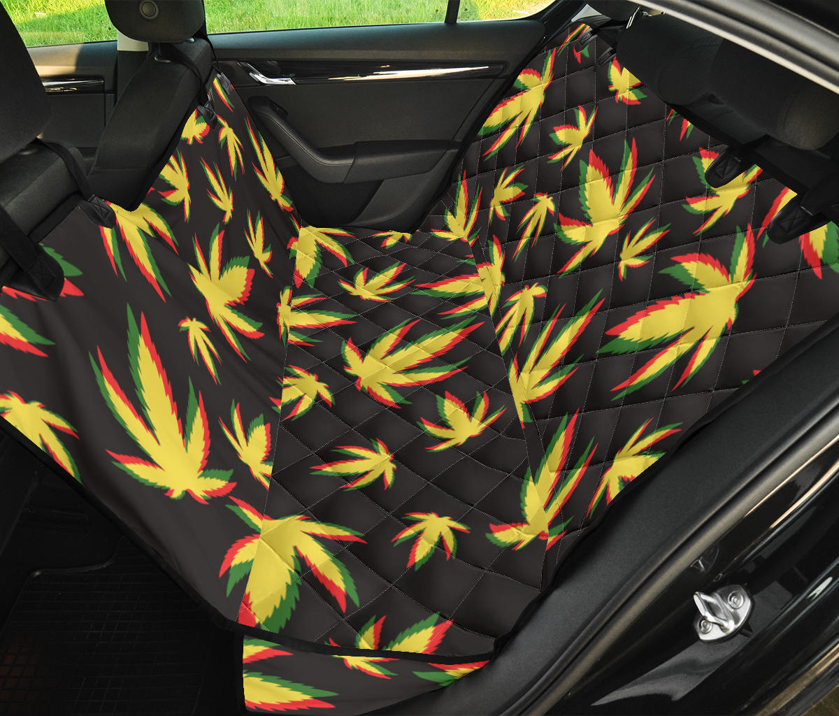Pot Leaf Pattern Print Design A02 Rear Dog Car Seat Cover Hammock