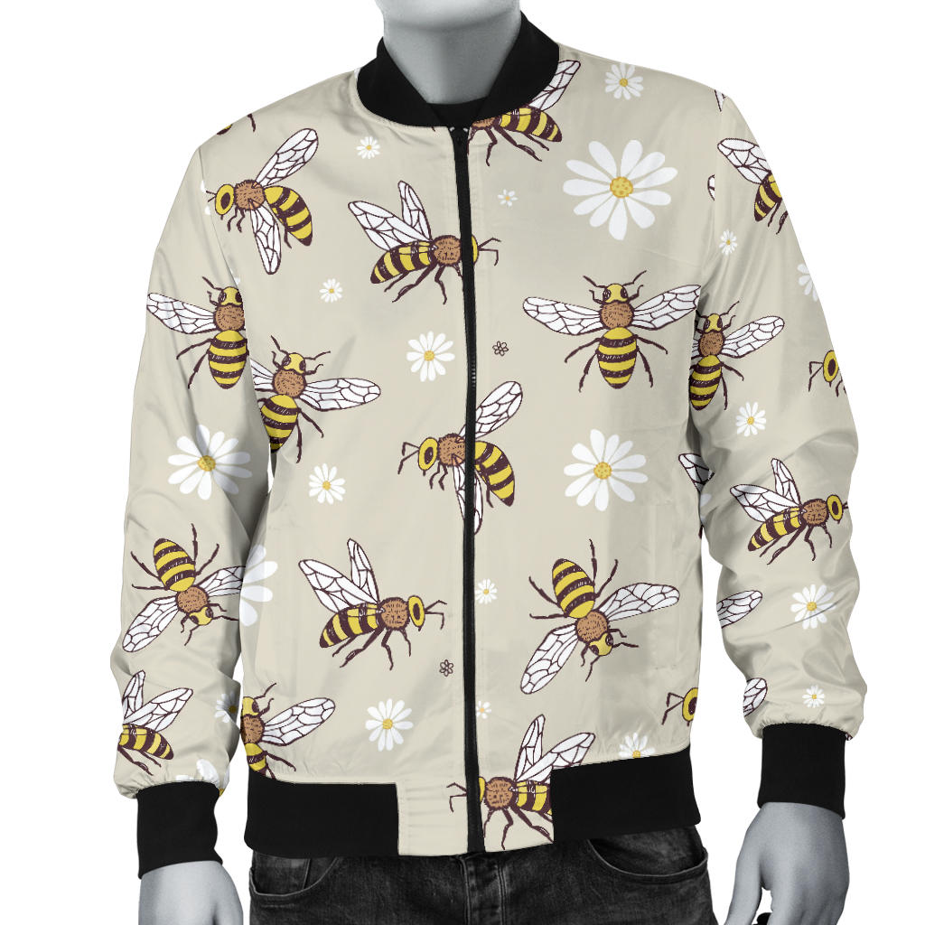 Bee Pattern Print Design 03 Men Bomber Jacket