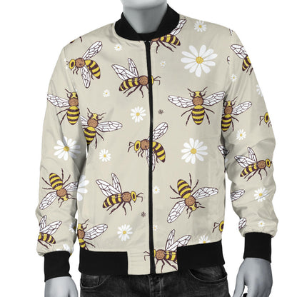 Bee Pattern Print Design 03 Men Bomber Jacket
