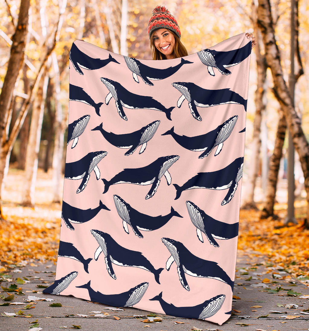 Humpback Whale Pattern Print Design 02 Premium Blanket